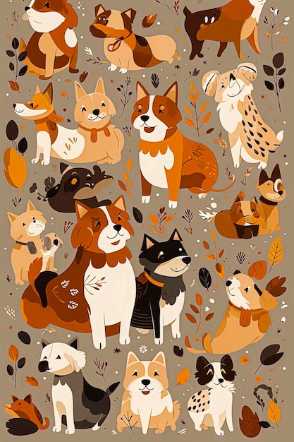 Generative KI-Hintergrundillustration von Katzen und Hunden im Illustrationsstil