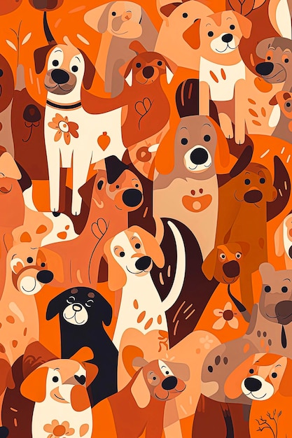 Generative KI-Hintergrundillustration von Katzen und Hunden im Illustrationsstil