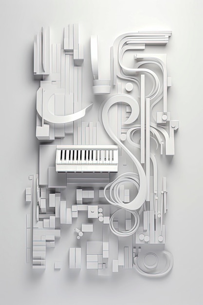 Generative KI-Illustration des abstrakten Hintergrunds von Musikthemen auf weißem Hintergrund