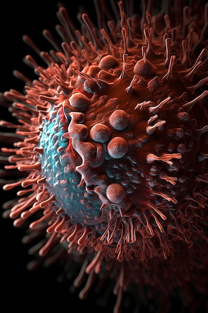 Generative KI-Illustration des Covid-19-Virus aus einem Elektronenmikroskop mit großem Realismus