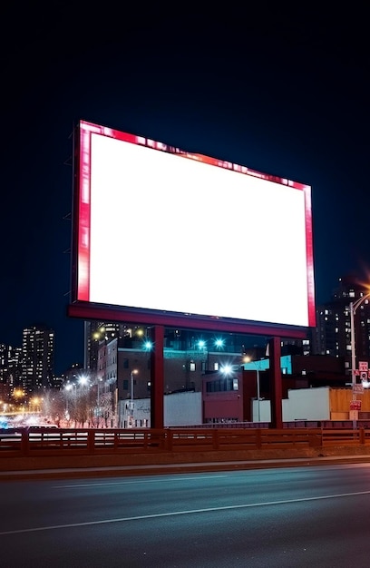 Generative KI-Illustration einer großen Plakatwand in der Stadt, die Werbung ankündigt
