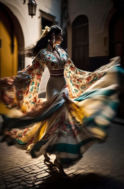 Generative KI-Illustration einer jungen Frau, die Flamenco tanzt