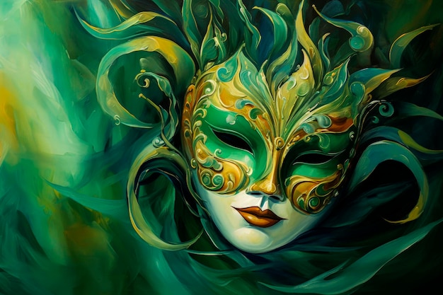 Generative KI-Illustration einer Maske für den venezianischen Karneval mit Schlitzen für Augen im Fantasy-Stil CarnivalCopy-Raum