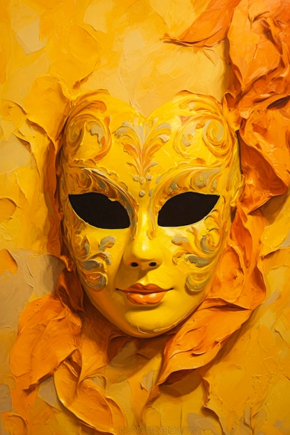 Generative KI-Illustration einer Maske für den venezianischen Karneval mit Schlitzen für Augen im Fantasy-Stil CarnivalCopy-Raum
