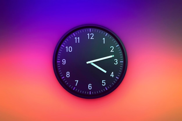 Generative KI-Illustration einer modernen, farbenfrohen Uhr mit Farbverlauf-Hintergründen