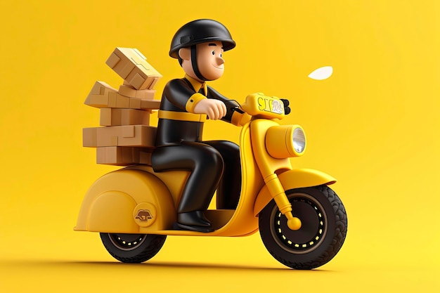 Generative KI-Illustration eines Liefermanns auf einem Motorrad mit Uniform und Hintergründen verschiedener Farben