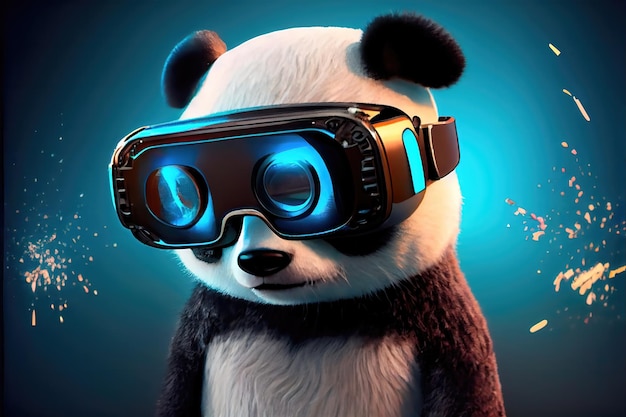 Generative KI-Illustration eines lustigen Pandas in einer VR-Brille