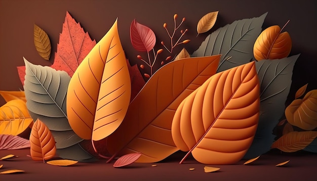 Generative KI-Illustration verschiedener bunter Herbstblätter