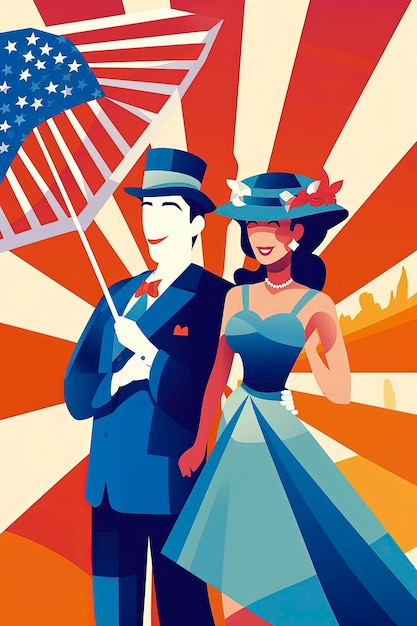 Generative KI-Illustration von Amerikanern, die das Gedenken an den 4. Juli feiern