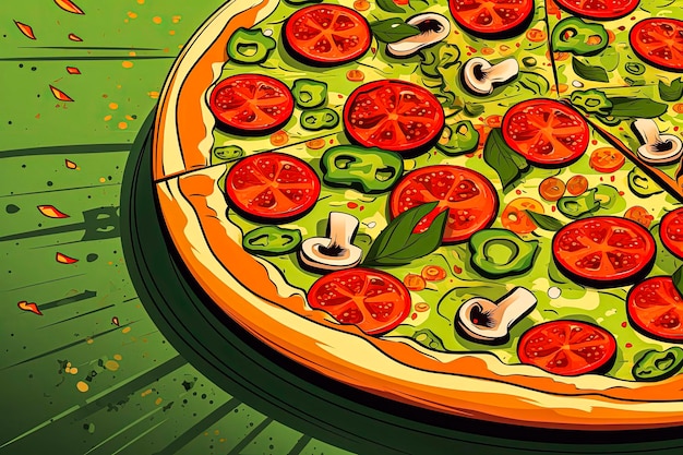 Foto generative ki-illustration von hausgemachter veganer pizza-werbeplakat-stil im vintage-illustrationsstil italienisches essen