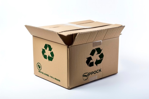 Generative KI-Illustration von recycelbaren Kartonverpackungen mit dem Recyclingzeichen Ökologische und nachhaltige Verpackungen