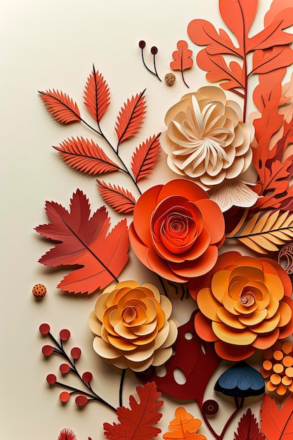 Generative KI-Illustration von Wallpaper-Papercut-Herbstszenen mit Copyscape mit Herbstfarben-Hintergrund
