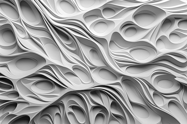 Generative KI-Illustration von weißem Hintergrund mit wellen- und schwammförmigen Texturen, digitale Kunst