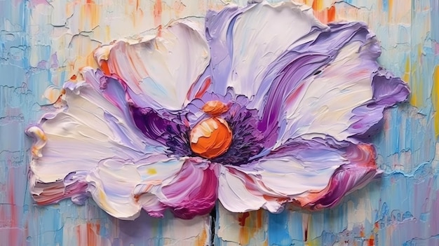 Generative KI Ölgemälde von Frühlingsblumen auf Leinwand Wunderschöne abstrakte bunte Blumen Makro-Pasto-Gemäldex9