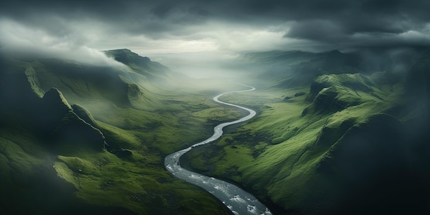 Generative KI malerische grüne Hügel in den Wolken wunderschöne Naturlandschaft