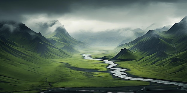 Generative KI malerische grüne Hügel in den Wolken wunderschöne Naturlandschaft