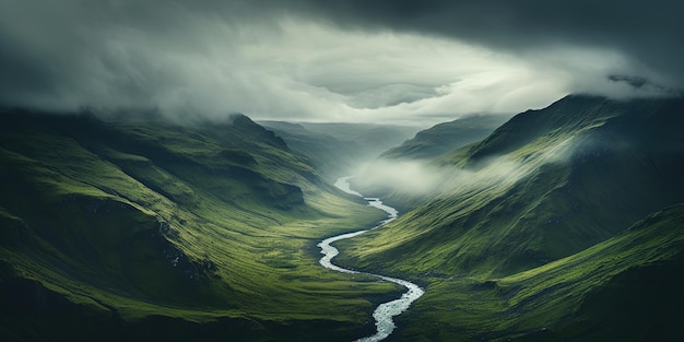 Generative KI malerische grüne Hügel in den Wolken wunderschöne Naturlandschaft