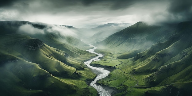 Generative KI malerische grüne Hügel in den Wolken wunderschöne Naturlandschaft