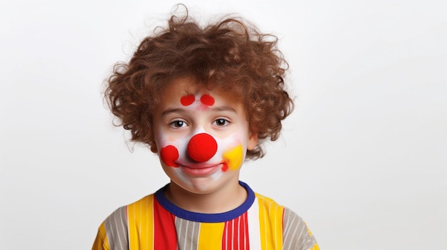Generative KI mit einem lustigen Clownkind auf weißem Hintergrund