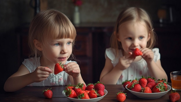 Generative KI mit Kindern, die Erdbeeren essen