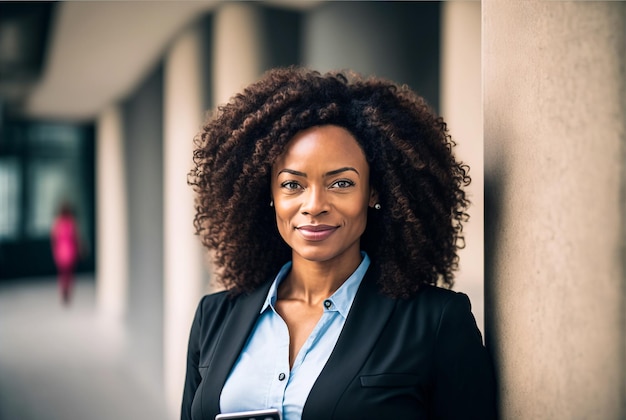 Generative KI mittleren Alters schwarze Geschäftsfrau posiert lächelnd
