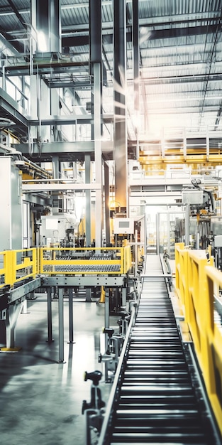 Generative KI Moderne automatisierte Produktionslinie in der Fabrik Kunststofftütenherstellungsprozess Backgr