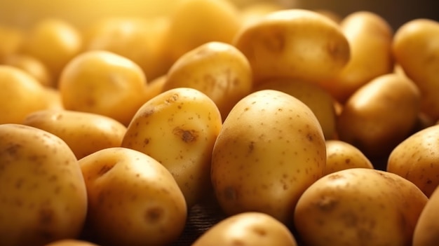 Generative KI Nahaufnahme frischer Bio-Kartoffeln im Hintergrund Bauernmarktgemüse