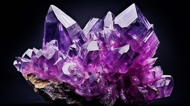 Generative KI Natürliche Cluster aus Amethyst-Veilchen-Quarz-Nahaufnahme-Makro mit Reflexion