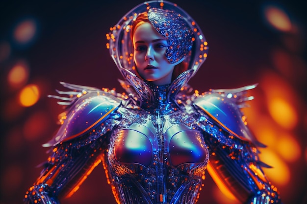 Generative KI-Neonillustration futuristische Cyber-Astronautin