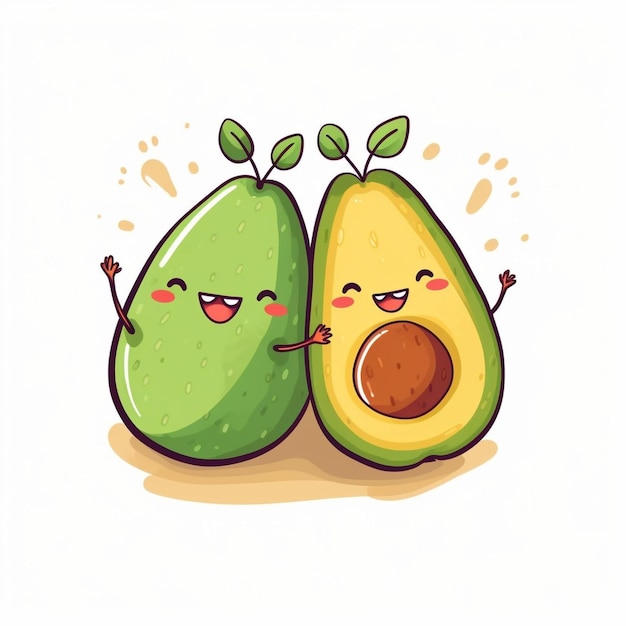 Generative KI Niedliches Cartoon-Avocado-Paar hält sich an den Händen Valentinstag-Grußkarte Avocado lo