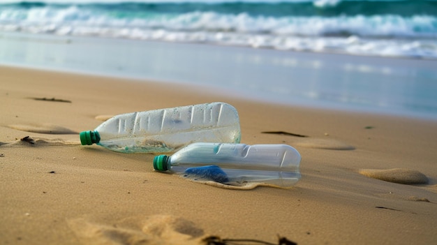 Generative KI-Plastikflaschen am Strand