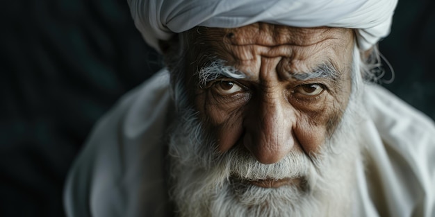 Generative KI Porträt eines religiösen älteren muslimischen Mannes Foto Nahaufnahme
