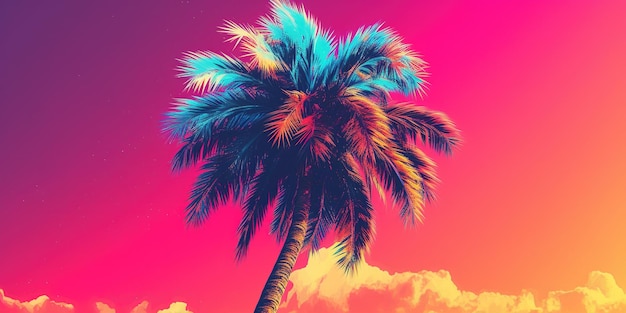 Generative KI Retro-Kalifornien-Kokospalmen Hawaii-Palmen bei Sonnenuntergang Sommerhintergrund