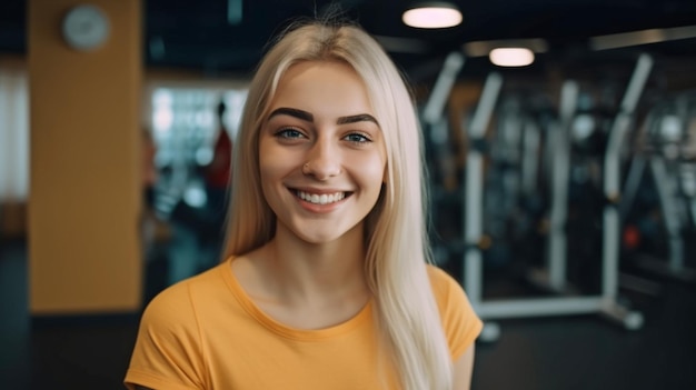 Generative KI schönes Mädchen mit einem Lächeln in einem Sportverein