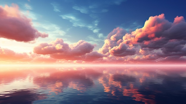 Generative KI Sonnenuntergang Farben fantastische Wolken Himmel und Landschaft sanfte Farben und mit hellen Lichtern