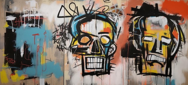 Generative KI-Straßen-Graffiti-abstrakte Kunst mit hässlichem Gesicht auf einem strukturierten Wand-Vintage-Hintergrund
