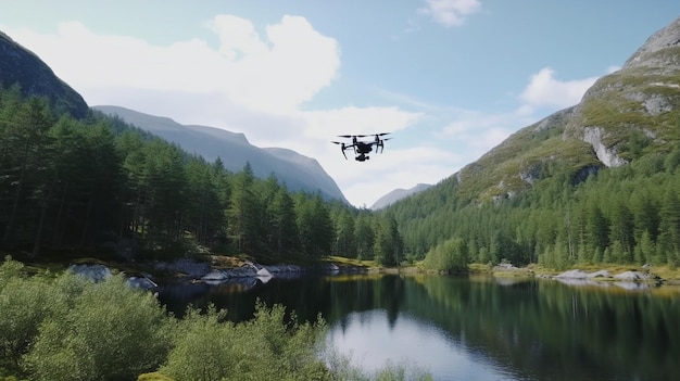 Generative KI und eine Drohne fliegen in der Wildnis Norwegens