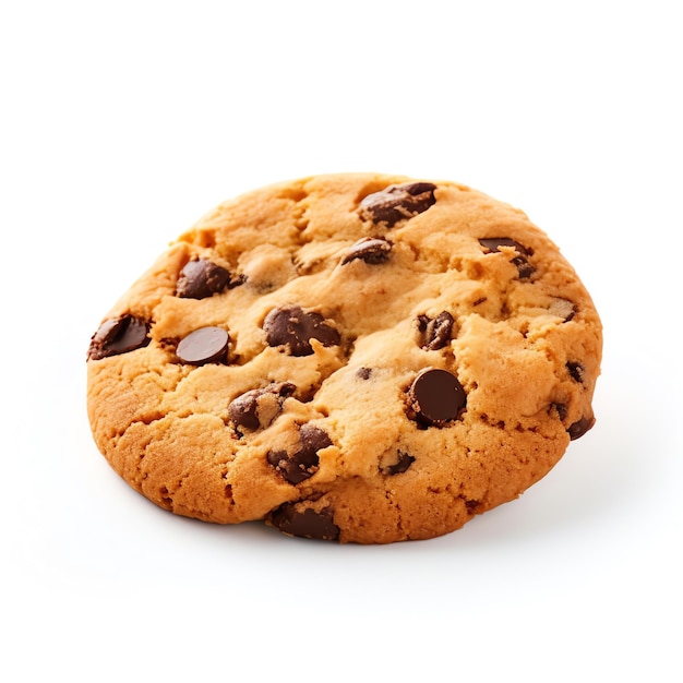 Generative KI verführerische Schokoladen-Chip-Cookie auf weißem Hintergrund Ein Bissen reiner Süße