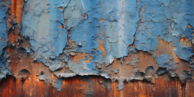 Generative KI. Verrosteter blauer und türkisfarbener Metallhintergrund. Grunge alte Wandtextur