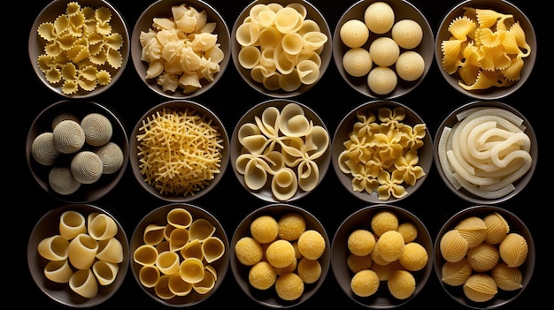 Generative KI Vielfalt der Arten Farben und Formen der italienischen Pasta-Textur Hintergrund