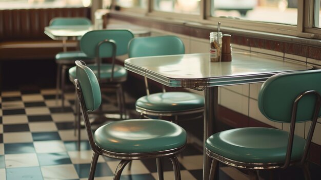 Generative KI Vintage-Foto eines amerikanischen Cafés mit Retro-Interior-Design aus den 50ern