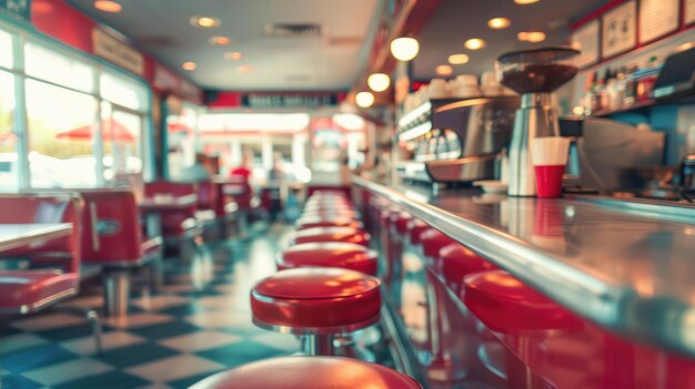 Generative KI Vintage-Foto eines roten amerikanischen Cafés mit 50er-Jahre-Retro-Interior-Designx