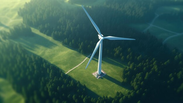 Generative KI-Windturbinen in einer grünen Bauernlandschaft Umweltfreundliche Stromversorgung