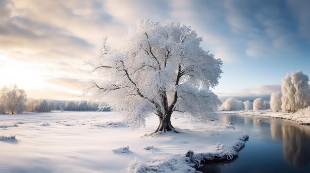 Generative KI Winterglück Eine ruhige, schneebedeckte Landschaft