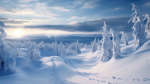 Generative KI Winterglück Eine ruhige, schneebedeckte Landschaft