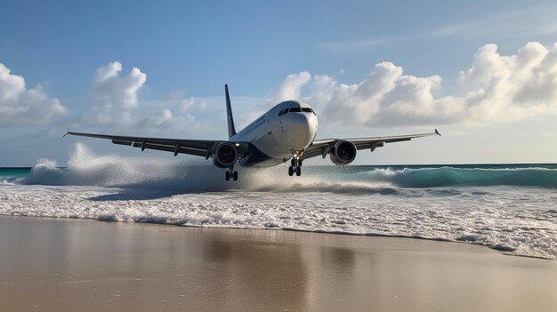 Generative KI zeigt einen Jet, der bereit ist, von einer Landebahn auf dem Meer abzuheben