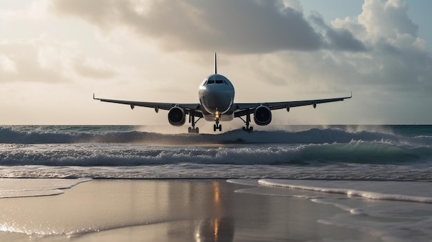 Generative KI zeigt einen Jet, der bereit ist, von einer Landebahn auf dem Meer abzuheben