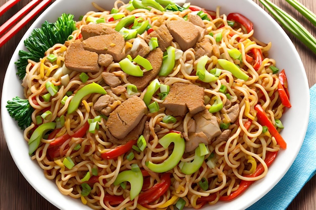 Generative Kunst der Yakisoba-Nudeln mit Schweinefleisch von AI