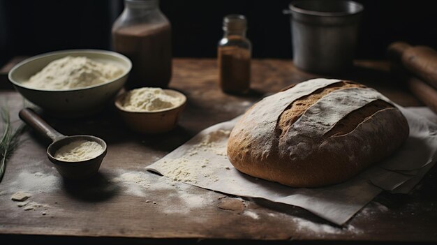 Generativer KI-Bäcker bereitet Brot oder Bäckerei in der Küche zu Hause vor ökologisch natürliche Gebäck