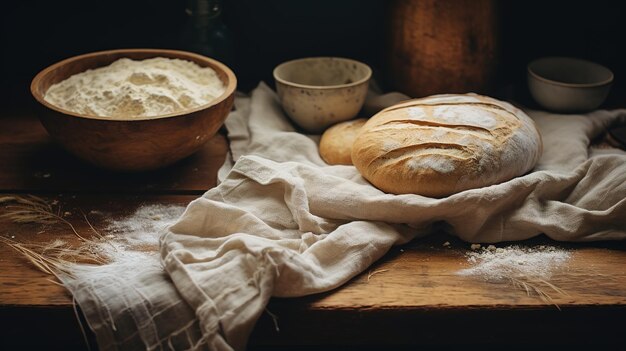 Generativer KI-Bäcker bereitet Brot oder Bäckerei in der Küche zu Hause vor ökologisch natürliche Gebäck